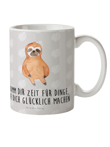 Mr. & Mrs. Panda Plastikbecher Faultier Zufrieden mit Spruch in Grau Pastell