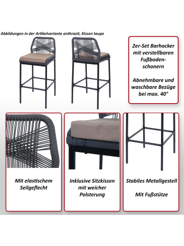 MCW 2er-Set Rope-Barhocker O21, Hellgrau, Kissen hellgrau