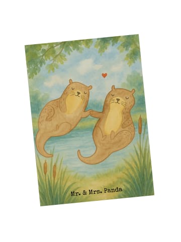 Mr. & Mrs. Panda Postkarte Otter Hände halten Design ohne Spruch in Weiß