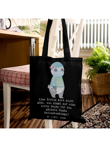 Mr. & Mrs. Panda Shopping Tasche Ärztin Pause mit Spruch in Schwarz