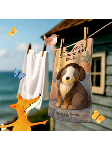 Mr. & Mrs. Panda Handtuch Hund Entspannen Design mit Spruch in Weiß