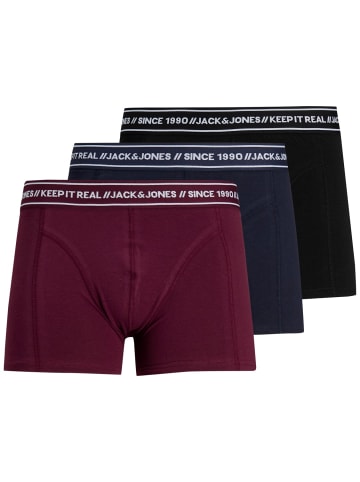 Jack & Jones 3er Pack JACTEXT TRUNKS Set Boxershorts Unterhosen in Schwarz-Bordeaux