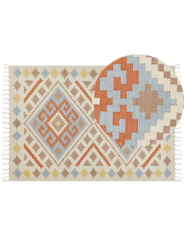 Beliani Kelim ATAN in Bunt/Beige/Blau - (W) 160 x (L) 230 cm