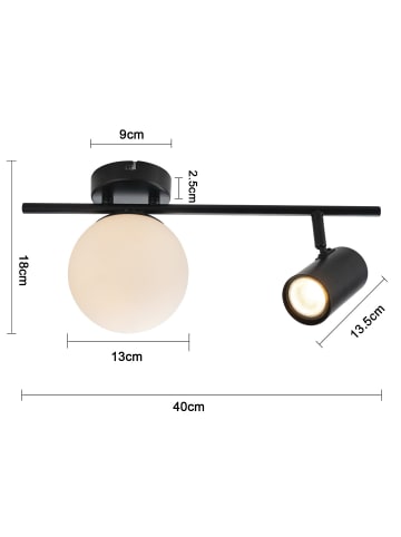 ZMH Deckenleuchte in schwarz 2-flammige GU10 und E14 Glas schwenkbar L 40cm