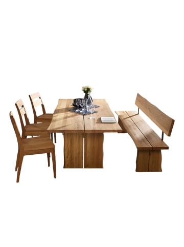 58 aufm Kessel TISCHGRUPPE Dalida mit 3 Stühlen und Bank Massivholz Wildeiche geölt