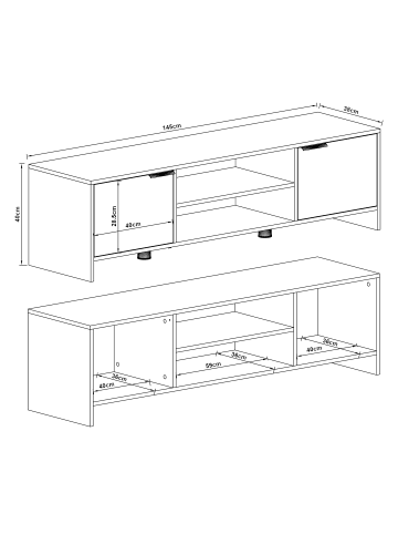 en.casa Fernsehtisch Stevns in Weiß (H)40cm (B)145cm (T)38cm