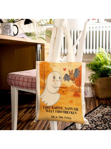 Mr. & Mrs. Panda Stofftasche Gespenst Kaffee Design mit Spruch in Weiß