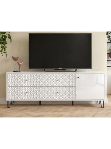 Inn.Furn TV-Lowboard weiß Hochglanz 164 x 56 cm, TV Unterteil mit 3D-Struktur