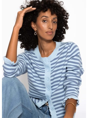 SASSYCLASSY Gestreifte Strickjacke mit Volants in Blau