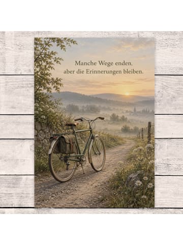 Trauerkarte Fahrrad würdevoll Design mit Spruch in Weiß