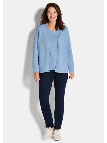 GOLDNER Kurzgröße:  Baumwoll-Feinstrickjacke, Langarm in hellblau