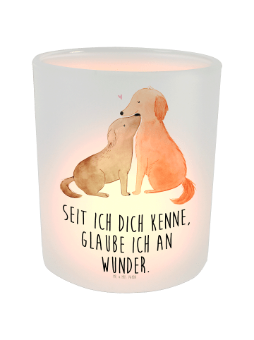 Mr. & Mrs. Panda Windlicht Glas Hunde Liebe mit Spruch in Transparent