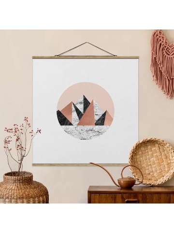 WALLART Stoffbild - Geometrische Landschaft im Kreis in Rosa