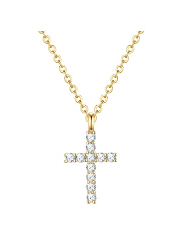 Lulu & Jane Kette Kreuz aus Messing mit Zirkonia in gelbgold