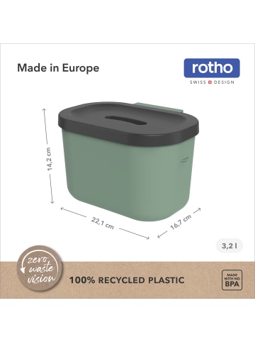Rotho SALSA Bioabfalleimer Set 3,2 l und 6 l mit Deckel in Reseda green ged.