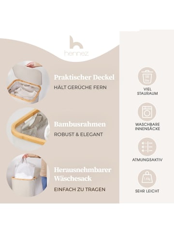 HENNEZ Wäschekorb Adrian 100l beige mit Wäschesack Weiß