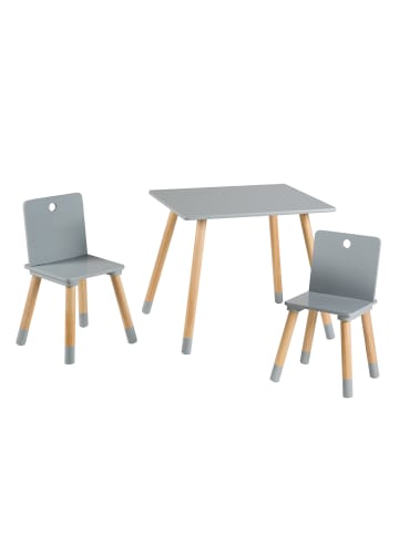 roba Holz Sitzgruppe für Kinder, Tisch & 2 Stühle, Grau/Natur