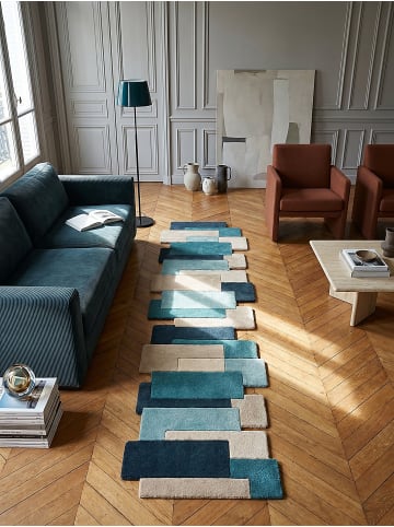 KADIMA DESIGN Wollteppich Kurzflor HALLEIN Geometrisch Abstrakt Naturfaser in Türkis