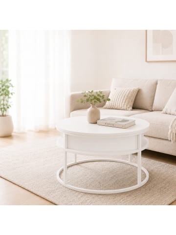 relaxdays Couchtisch in Weiß - (H)47 x Ø 80 cm