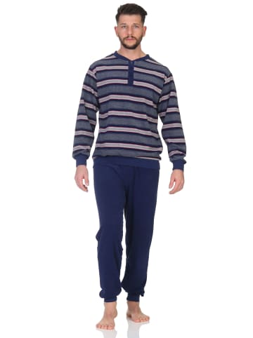 NORMANN Langarm Schlafanzug Frottee Bündchen - 86705 in marine
