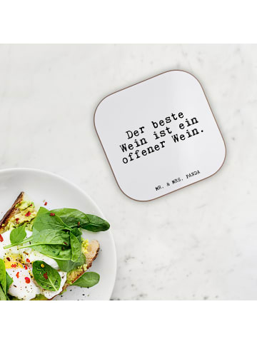 Mr. & Mrs. Panda Holzuntersetzer Der beste Wein ist... mit Spruch in Weiß
