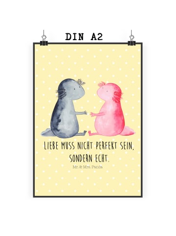 Mr. & Mrs. Panda Bild Axolotl Liebe mit Spruch in Gelb Pastell