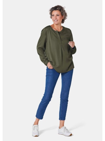 GOLDNER Figurschmeichelnde Schlupfbluse mit modischer Kragenverarbeitung in baummoos