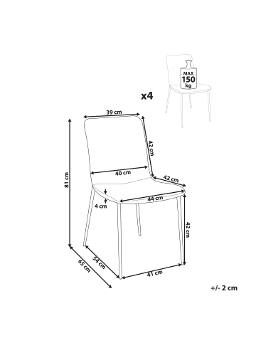 Beliani 4er-Set Esszimmerstuhl GLENDIVE in Beige/Schwarz