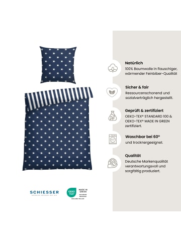 Schiesser Feinbiber-Bettwäsche-Set Sterne in Blau