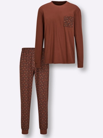 WITT WEIDEN Schlafanzug in rotbraun-graphit-bedruckt