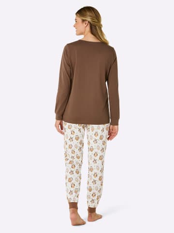 WITT WEIDEN Schlafanzug in braun-ecru-bedruckt