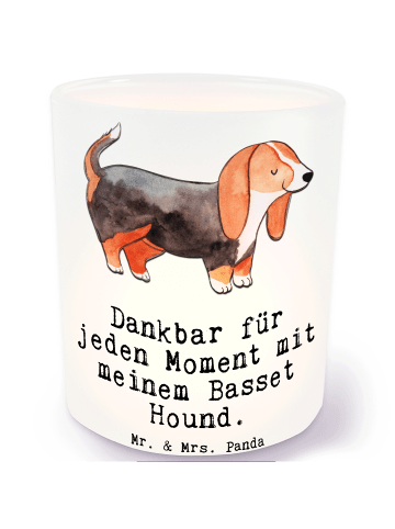 Mr. & Mrs. Panda Outdoor Windlicht Basset Hound Moment mit Spruch in Transparent