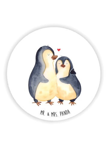Mr. & Mrs. Panda Rund Magnet Pinguin umarmen ohne Spruch in Weiß