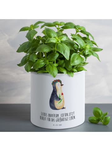Mr. & Mrs. Panda Kübel für Pflanzen Pinguin Blumen mit Spruch in Weiß