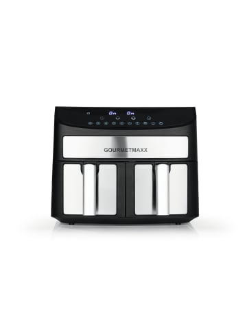 Gourmet Maxx Heißluft-Fritteuse Zweikammer 7l 2400W Edelstahl/schwarz Schwarz