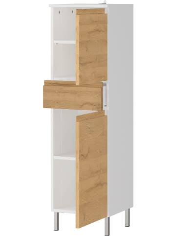 KADIMA DESIGN Hochschrank mit verstellbaren Einlegeböden, 34x34x120, Weiß/Braun