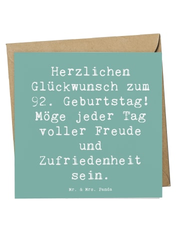 Mr. & Mrs. Panda Grußkarte Spruch 92. Geburtstag Freude mit Spruch in Meeresbrise