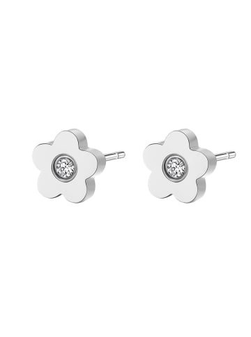 Hey Happiness Ohrstecker Blume mit Zirkonia Edelstahl in Silber - (L) 0,56 cm