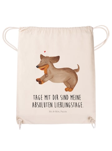 Mr. & Mrs. Panda Drawstring Bag Hund Dackel mit Spruch in Creme