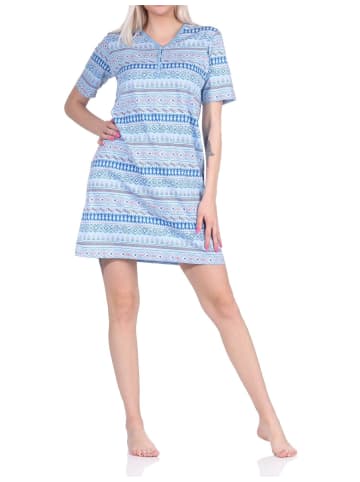 NORMANN Nachthemd kurzarm Ethnolook - 73106 in hellblau