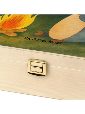 Mr. & Mrs. Panda Teekiste Holz Pinguin Lagerfeuer Design mit Spruch in Weiß