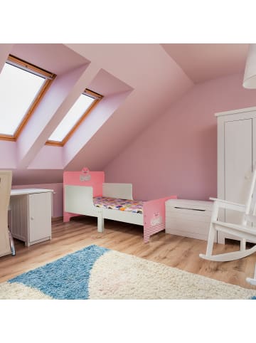 relaxdays Kinderbett "Schwan" in Weiß/ Rosa - (B)77 x (H)60 x (T)143 cm