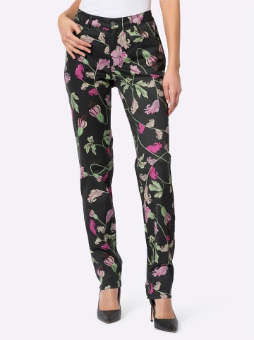 creation L 5-Pocket-Hose in schwarz-mauve-bedruckt