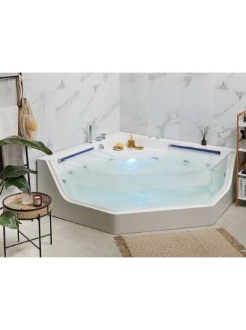 Beliani Eckbadewannen CACERES in Weiß/Silber/Blau - (W) 150 x (H) 56 x (L) 211 cm