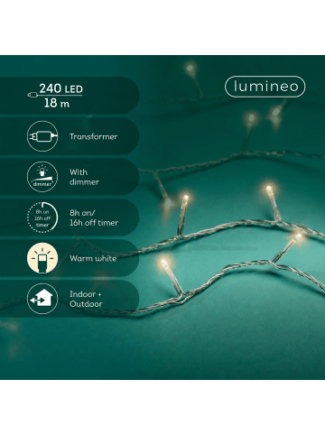 LUMINEO Lichterkette BASIC 240 LED 18 m, transparentes Kabel in warm weiß