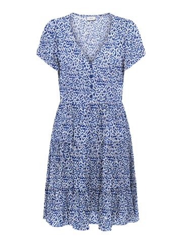 JACQUELINE de YONG Kleid mit V-Ausschnitt, Knopfleiste und Rüschen Saum in Blau-2