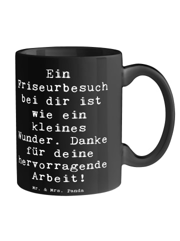 Mr. & Mrs. Panda Kaffeebecher Spruch Friseur Wunder mit Spruch in Schwarz