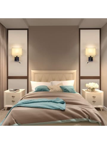 ZMH Wandleuchte in Beige 1-flammige E27 eckig schwenkbar 2W Leselampe mit Schalter