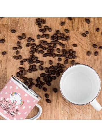 Mr. & Mrs. Panda Camping Emaille Tasse Einhorn Nacht mit Spruch in Rot Pastell