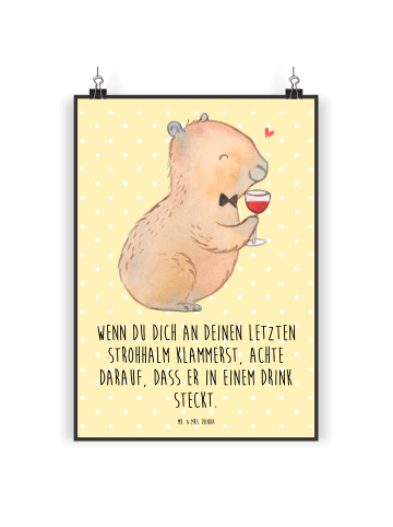 Mr. & Mrs. Panda Poster Capybara Wein mit Spruch in Gelb Pastell